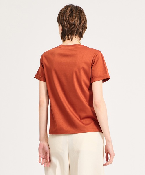 ESTNATION（エストネーション）の「ESTNATION / アルビニ コットンスムース ロールアップ Tシャツ（Tシャツ/カットソー・レディース・ネイビー/ホワイト/ブラック/ブラウン/ベージュ/カーキ・FREE）」の19枚目の写真