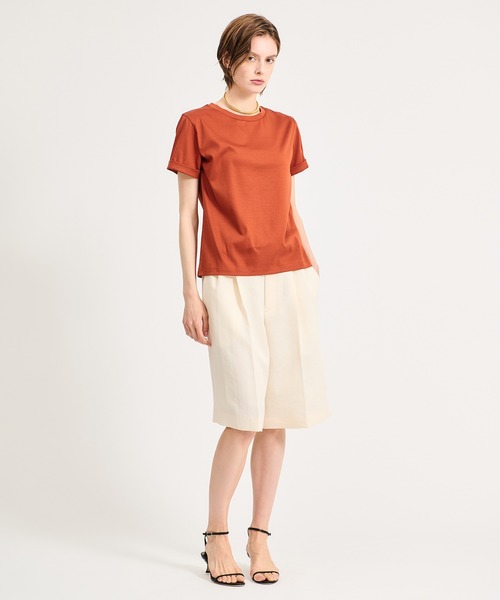 ESTNATION（エストネーション）の「ESTNATION / アルビニ コットンスムース ロールアップ Tシャツ（Tシャツ/カットソー・レディース・ネイビー/ホワイト/ブラック/ブラウン/ベージュ/カーキ・FREE）」の21枚目の写真