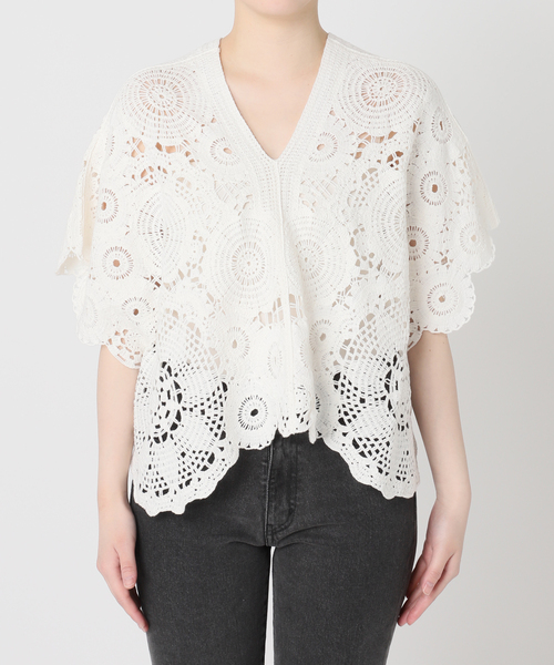 Torrazzo Donna(トラッゾドンナ)の「《WEB限定追加》【TORRAZZO DONNA/トラッゾドンナ】クロシェポンチョ(ニット/セーター・レディース・ブラック/ホワイト・FREE)」の9枚目の写真