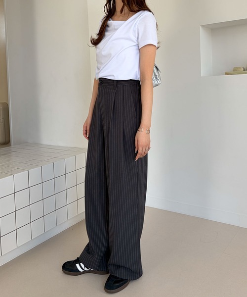 muet.（ミュエ）の「ダブルタックボリュームストライプスラックスパンツ（スラックス・レディース・ネイビー/グレー・MEDIUM/LARGE）」の20枚目の写真