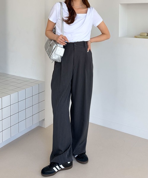 muet.（ミュエ）の「ダブルタックボリュームストライプスラックスパンツ（スラックス・レディース・ネイビー/グレー・MEDIUM/LARGE）」の19枚目の写真