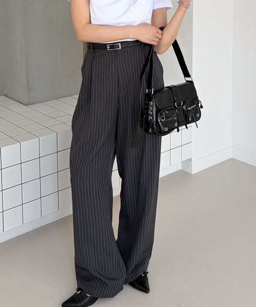 muet.（ミュエ）の「ダブルタックボリュームストライプスラックスパンツ（スラックス・レディース・ネイビー/グレー・MEDIUM/LARGE）」の16枚目の写真