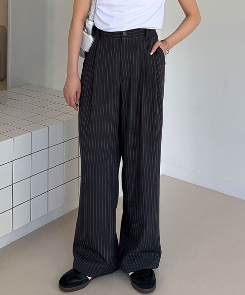 muet.（ミュエ）の「ダブルタックボリュームストライプスラックスパンツ（スラックス・レディース・ネイビー/グレー・MEDIUM/LARGE）」の17枚目の写真