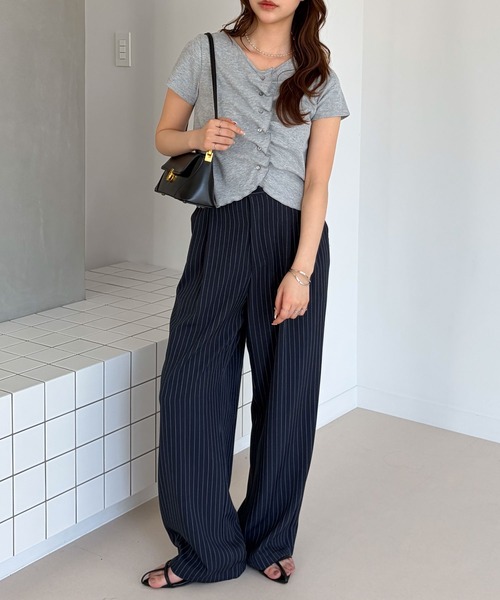 muet.（ミュエ）の「ダブルタックボリュームストライプスラックスパンツ（スラックス・レディース・ネイビー/グレー・MEDIUM/LARGE）」の7枚目の写真