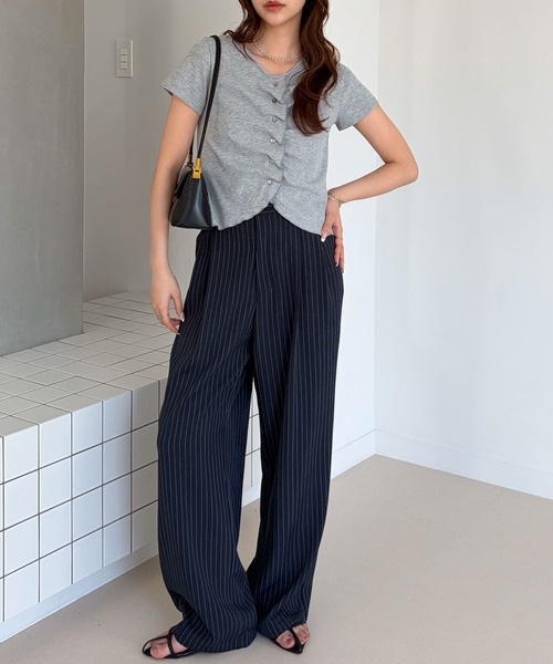 muet.（ミュエ）の「ダブルタックボリュームストライプスラックスパンツ（スラックス・レディース・ネイビー/グレー・MEDIUM/LARGE）」の8枚目の写真
