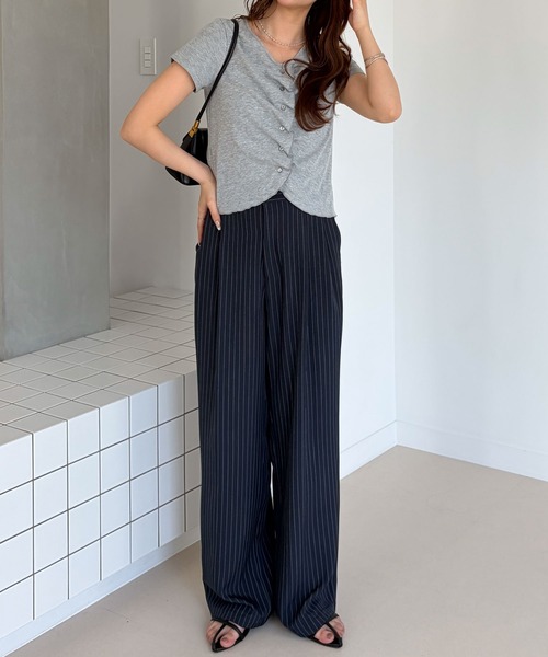 muet.（ミュエ）の「ダブルタックボリュームストライプスラックスパンツ（スラックス・レディース・ネイビー/グレー・MEDIUM/LARGE）」の9枚目の写真