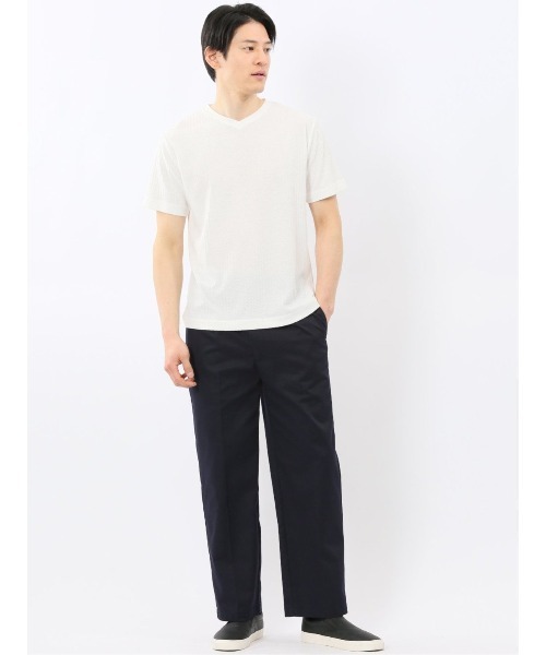 TAKA-Q（タカキュー）の「パンツ メンズ ゆったり ワイド トラウザー ワンタック 綿混 チノ クロス ツイル（チノパンツ・メンズ・ネイビー/ベージュ・MEDIUM/X-LARGE/LARGE）」の10枚目の写真