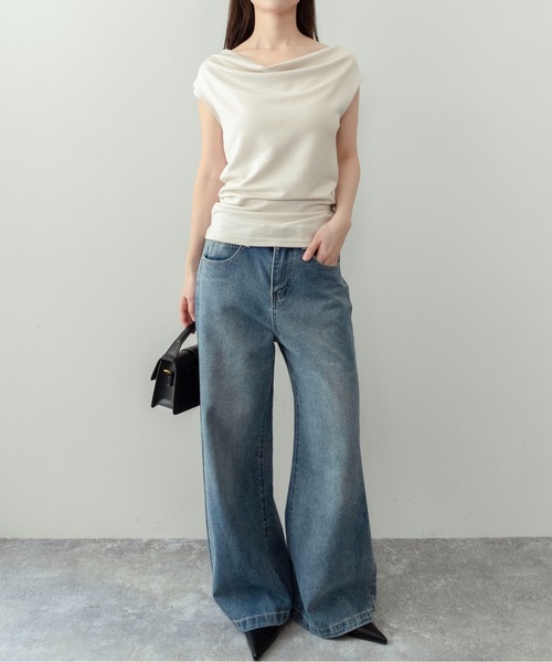on:nue（オンニュ）の「【on:nue】[着用動画あり！] ドレープネックリボントップス /2026 SS COLLECTION（Tシャツ/カットソー・レディース・イエロー系その他/アイボリー/ブラック・FREE）」の8枚目の写真