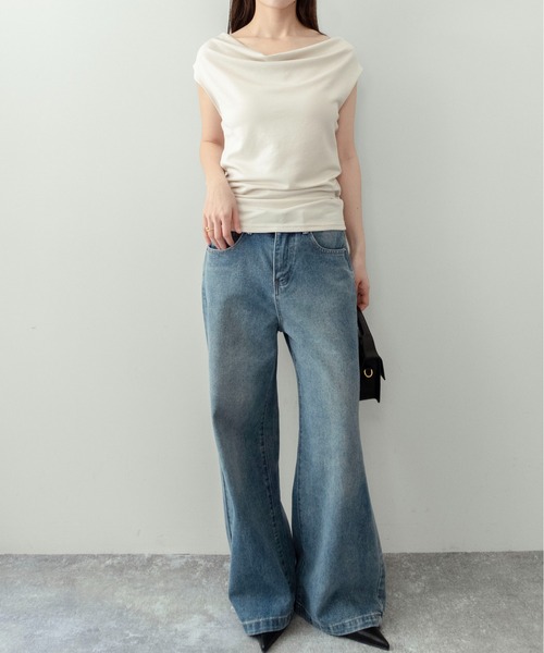 on:nue（オンニュ）の「【on:nue】[着用動画あり！] ドレープネックリボントップス /2026 SS COLLECTION（Tシャツ/カットソー・レディース・イエロー系その他/アイボリー/ブラック・FREE）」の9枚目の写真