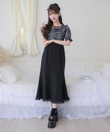 リボン柄シアーロングワンピース（ワンピース）｜couture BY ROJITA