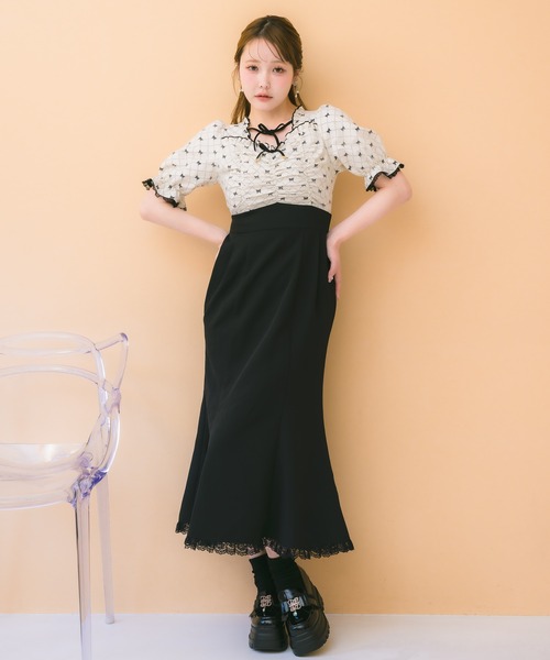 couture BY ROJITA（クチュールバイロジータ）の「リボンプリントドッキングワンピース（ワンピース・レディース・その他/アイボリー/ピンク・FREE）」の4枚目の写真