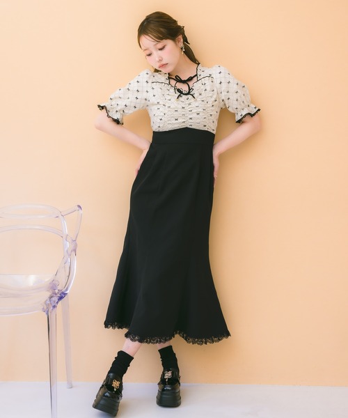 couture BY ROJITA（クチュールバイロジータ）の「リボンプリントドッキングワンピース（ワンピース・レディース・その他/アイボリー/ピンク・FREE）」の5枚目の写真
