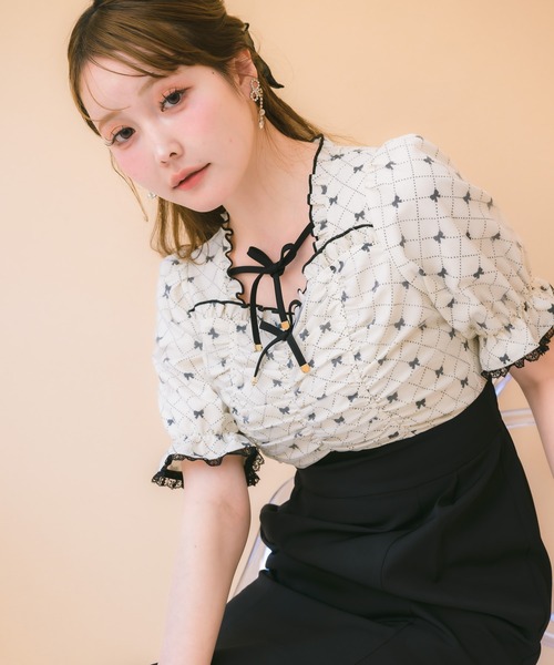 couture BY ROJITA（クチュールバイロジータ）の「リボンプリントドッキングワンピース（ワンピース・レディース・その他/アイボリー/ピンク・FREE）」の12枚目の写真