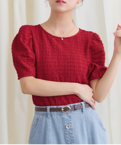 COHINA(コヒナ)の「パフスリーブカットソー 【低身長・小柄女性】(Tシャツ/カットソー・レディース・レッド/ネイビー/ブルー/ホワイト・ONE SIZE)」の4枚目の写真