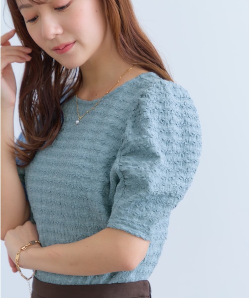 COHINA(コヒナ)の「パフスリーブカットソー 【低身長・小柄女性】(Tシャツ/カットソー・レディース・レッド/ネイビー/ブルー/ホワイト・ONE SIZE)」の3枚目の写真