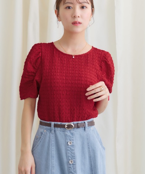 COHINA(コヒナ)の「パフスリーブカットソー 【低身長・小柄女性】(Tシャツ/カットソー・レディース・レッド/ネイビー/ブルー/ホワイト・ONE SIZE)」の9枚目の写真