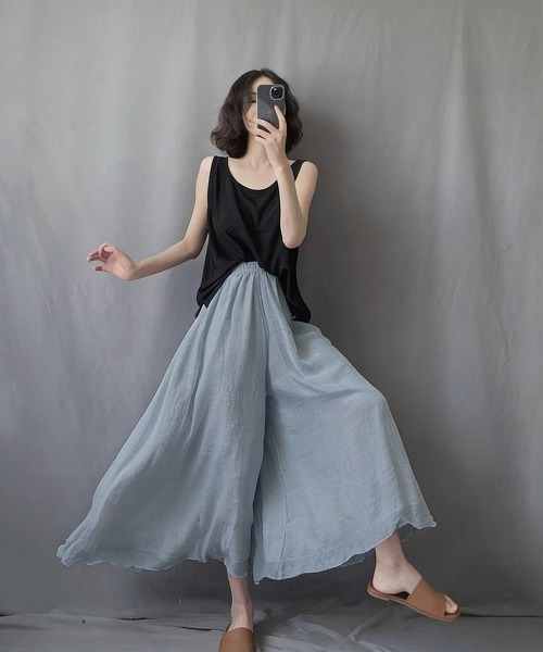 LUCPY（ラクピー）の「フレアワイドパンツ（その他パンツ・レディース・ブラック×カーキ/ブラック×ホワイト/ブラック・XX-LARGE/X-LARGE/LARGE/MEDIUM）」の3枚目の写真