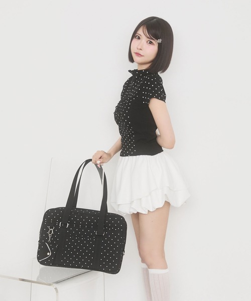 rumnel:(ルムネル)の「ドット柄スクールバッグ / Dot Pattern School Bag(トートバッグ・レディース・ブラック・FREE)」の5枚目の写真