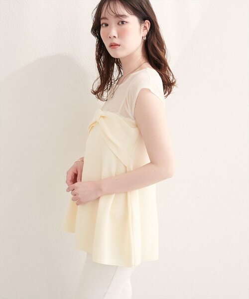 natural couture(ナチュラルクチュール)の「フロントリボンペプラムニット(キャミソール・レディース・ブラック/アイボリー/ラベンダー/ベージュ・FREE)」の7枚目の写真