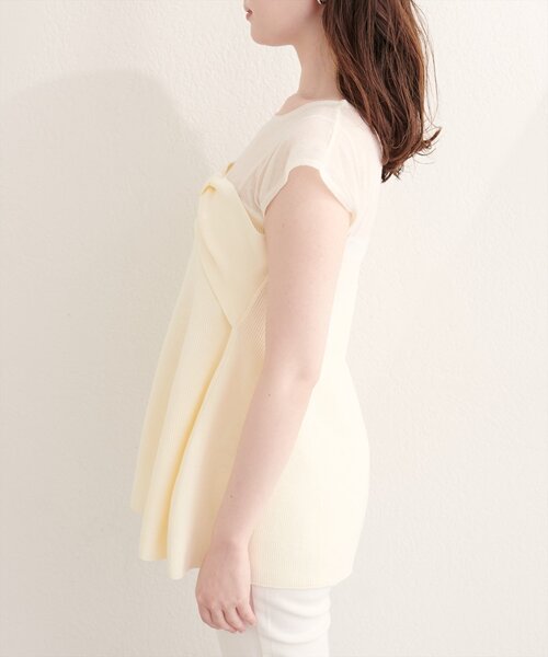 natural couture(ナチュラルクチュール)の「フロントリボンペプラムニット(キャミソール・レディース・ブラック/アイボリー/ラベンダー/ベージュ・FREE)」の10枚目の写真