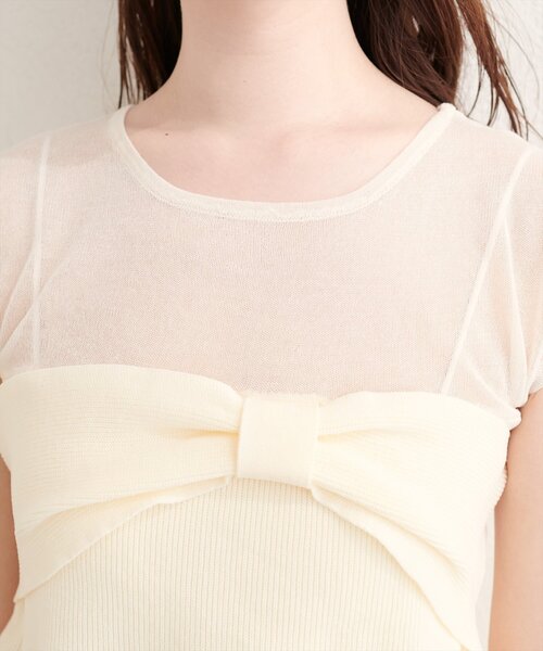 natural couture(ナチュラルクチュール)の「フロントリボンペプラムニット(キャミソール・レディース・ブラック/アイボリー/ラベンダー/ベージュ・FREE)」の12枚目の写真