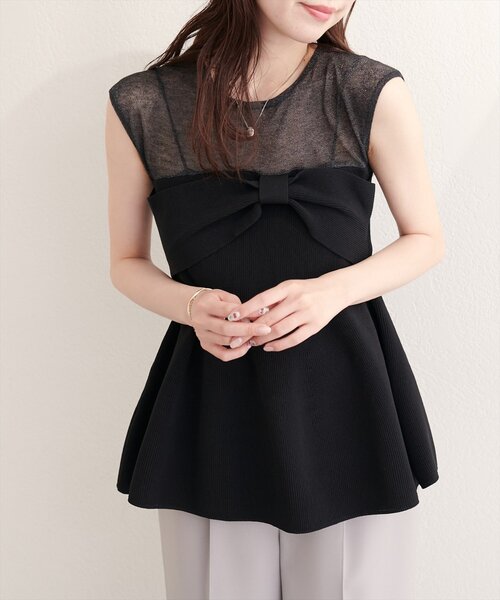 natural couture(ナチュラルクチュール)の「フロントリボンペプラムニット(キャミソール・レディース・ブラック/アイボリー/ラベンダー/ベージュ・FREE)」の17枚目の写真