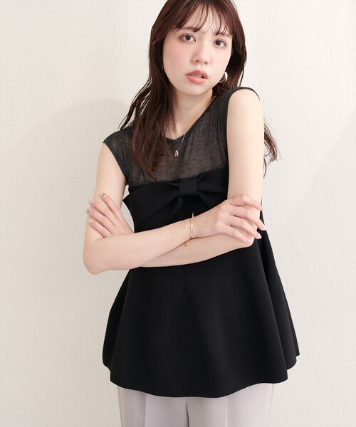 natural couture(ナチュラルクチュール)の「フロントリボンペプラムニット(キャミソール・レディース・ブラック/アイボリー/ラベンダー/ベージュ・FREE)」の18枚目の写真