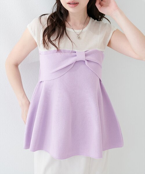 natural couture(ナチュラルクチュール)の「フロントリボンペプラムニット(キャミソール・レディース・ブラック/アイボリー/ラベンダー/ベージュ・FREE)」の21枚目の写真
