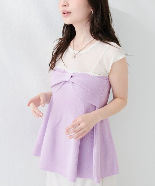 natural couture(ナチュラルクチュール)の「フロントリボンペプラムニット(キャミソール・レディース・ブラック/アイボリー/ラベンダー/ベージュ・FREE)」の22枚目の写真