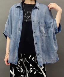 NICOLE white（ニコルホワイト）の「シアーデニムオーバー半袖シャツ（シャツ/ブラウス）」