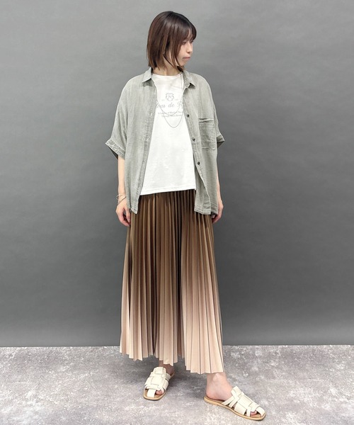 NICOLE white(ニコルホワイト)の「シアーデニムオーバー半袖シャツ(シャツ/ブラウス・レディース・ネイビー/ライトグレー/ブルー・FREE)」の15枚目の写真