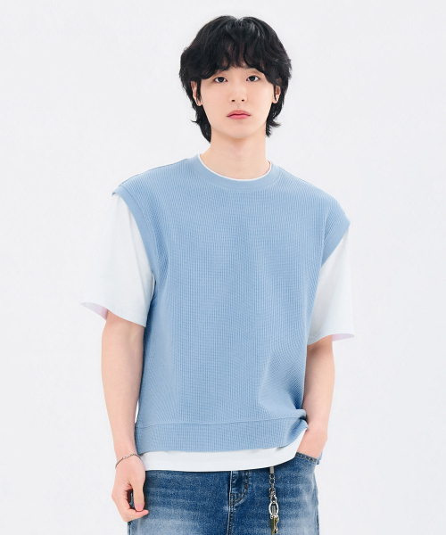 CHASECULT(チェイスカルト)の「男性レイヤード半袖Tシャツ-FBRK5813D0D(Tシャツ/カットソー・メンズ・スカイブルー・95/100/105)」の1枚目の写真