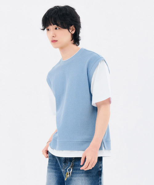 CHASECULT(チェイスカルト)の「男性レイヤード半袖Tシャツ-FBRK5813D0D(Tシャツ/カットソー・メンズ・スカイブルー・95/100/105)」の2枚目の写真
