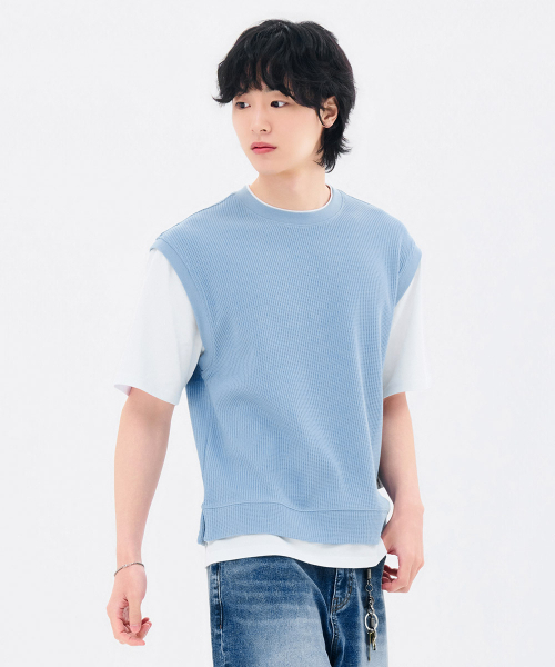 CHASECULT(チェイスカルト)の「男性レイヤード半袖Tシャツ-FBRK5813D0D(Tシャツ/カットソー・メンズ・スカイブルー・95/100/105)」の3枚目の写真