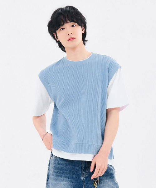 CHASECULT(チェイスカルト)の「男性レイヤード半袖Tシャツ-FBRK5813D0D(Tシャツ/カットソー・メンズ・スカイブルー・95/100/105)」の4枚目の写真
