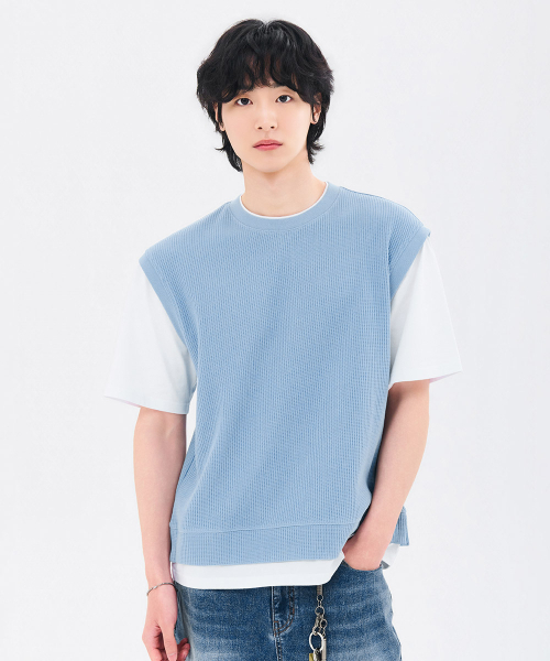 CHASECULT(チェイスカルト)の「男性レイヤード半袖Tシャツ-FBRK5813D0D(Tシャツ/カットソー・メンズ・スカイブルー・95/100/105)」の5枚目の写真