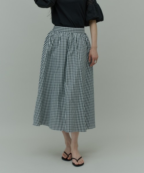 Plumel（プルメル）の「Gingham Check Gathered Long Skirt / ギンガムチェックギャザーロングスカート（スカート・レディース・ブラック・MEDIUM/LARGE）」の10枚目の写真