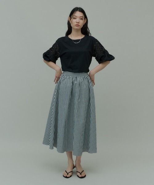 Plumel（プルメル）の「Gingham Check Gathered Long Skirt / ギンガムチェックギャザーロングスカート（スカート・レディース・ブラック・MEDIUM/LARGE）」の3枚目の写真
