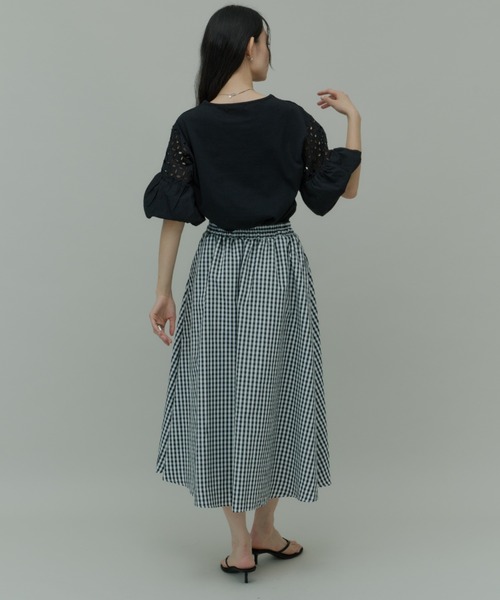 Plumel（プルメル）の「Gingham Check Gathered Long Skirt / ギンガムチェックギャザーロングスカート（スカート・レディース・ブラック・MEDIUM/LARGE）」の6枚目の写真