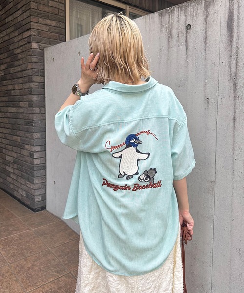 DOUBLE NAME(ダブルネーム)の「Penguin Baseball BACK刺繍半袖シャツ(シャツ/ブラウス・レディース・パープル/グレー/ブルー・FREE)」の8枚目の写真