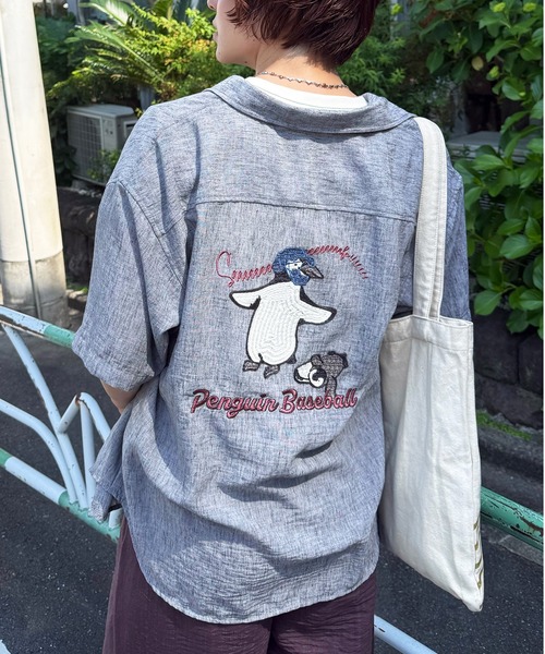DOUBLE NAME(ダブルネーム)の「Penguin Baseball BACK刺繍半袖シャツ(シャツ/ブラウス・レディース・パープル/グレー/ブルー・FREE)」の6枚目の写真