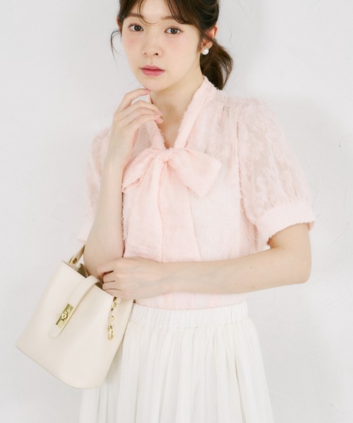 EXCENTRIQUE ボウタイ付き 半袖 シフォンブラウス エクサントリーク 