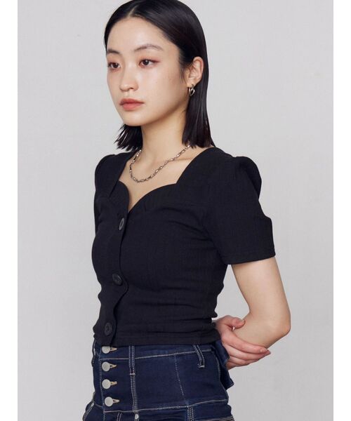 EMODA（エモダ）の「フロントボタンショートトップ（Tシャツ/カットソー・レディース・ライム/ホワイト/その他/ブラック・FREE）」の13枚目の写真