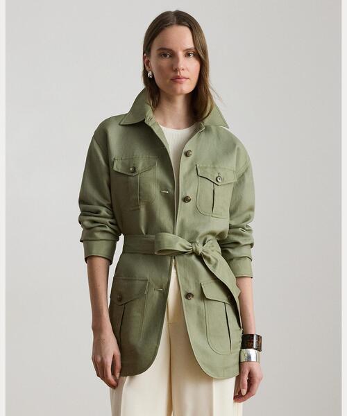 LAUREN RALPH LAUREN(ローレン ラルフ ローレン)の「リネンブレンド ツイル フィールド ジャケット(ミリタリージャケット・レディース・グリーン系2・6/4/2/0)」の1枚目の写真