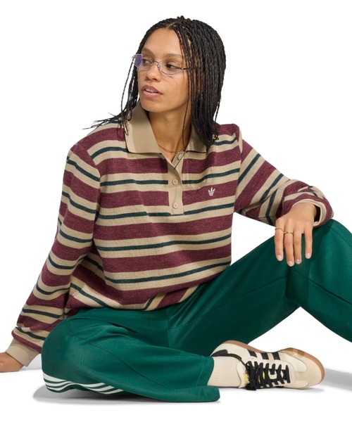 adidas(アディダス)の「adidas STRIPE KNITTED POLO / アディダス ストライプ ニット ポロ(ポロシャツ・レディース・レッド系その他・L/M/S)」の5枚目の写真
