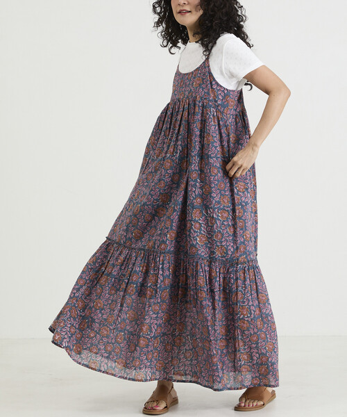 Freada(フリーダ)の「Freada/フリーダ インド木版フラワープリント キャミドレス(ワンピース・レディース・ブルー/ピンク・ONE SIZE)」の2枚目の写真