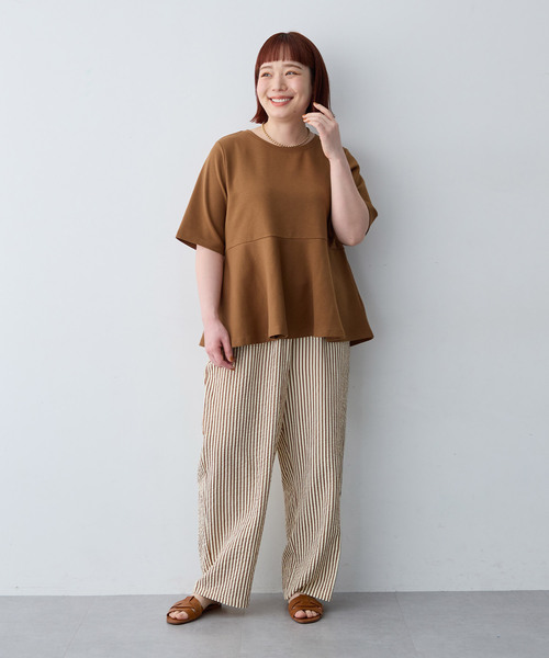 anyfee(エニフィー)の「【anyfee/大きいサイズ】サッカーストライプイージーワイドパンツ(その他パンツ・レディース・ブラウン/ブラック・5L/4L/3L/LL)」の9枚目の写真
