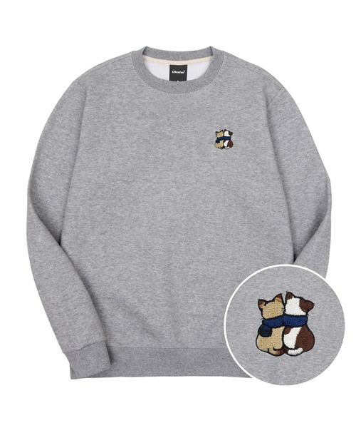 OKSTAR(オクスター)の「キャットフレンズ刺繍裏起毛オーバーサイズスウェット(スウェット・レディース・グレー/ブラック・SMALL/MEDIUM)」の1枚目の写真