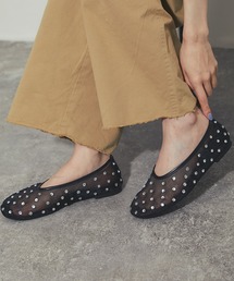 ラインストーンメッシュ フラットパンプス