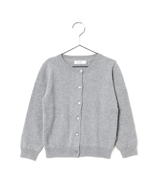 koe（コエ）の「クルーネック長袖カーディガン（カーディガン/ボレロ・キッズ・杢グレー/ライトイエロー/ミント/ネイビー/レッド/ライトピンク・150/130cm/110cm/120cm/140）」の2枚目の写真